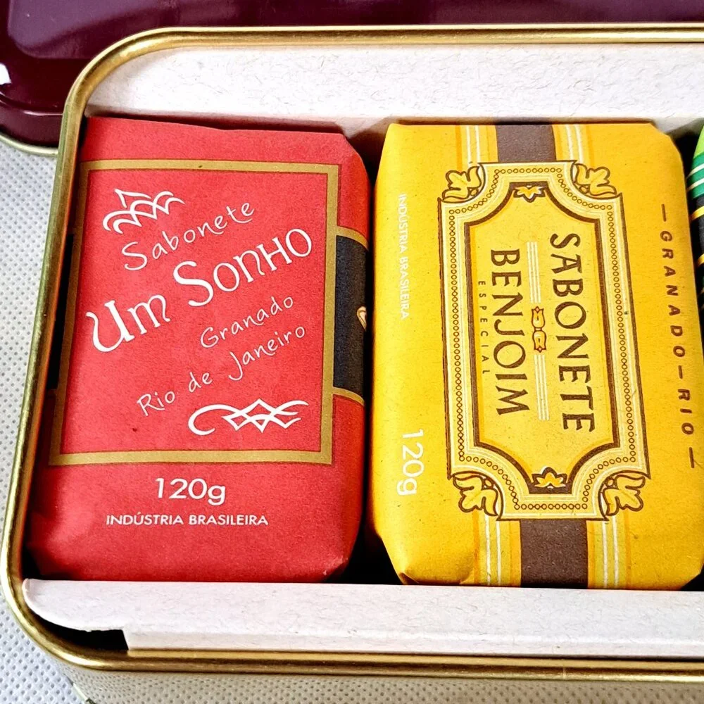 Five 4.23oz Bossa fragrant soaps in tin... free of dyes, parabens and ingredien